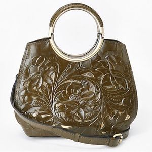 Patricia Nash Vintage Leather Aria Small Shopper with Crossbody Soft Olive